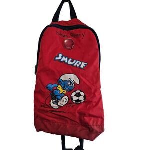 Vintage Smurfs Backpack 1980 Red Soccer Reflector Collectible Retro Cartoon 19"